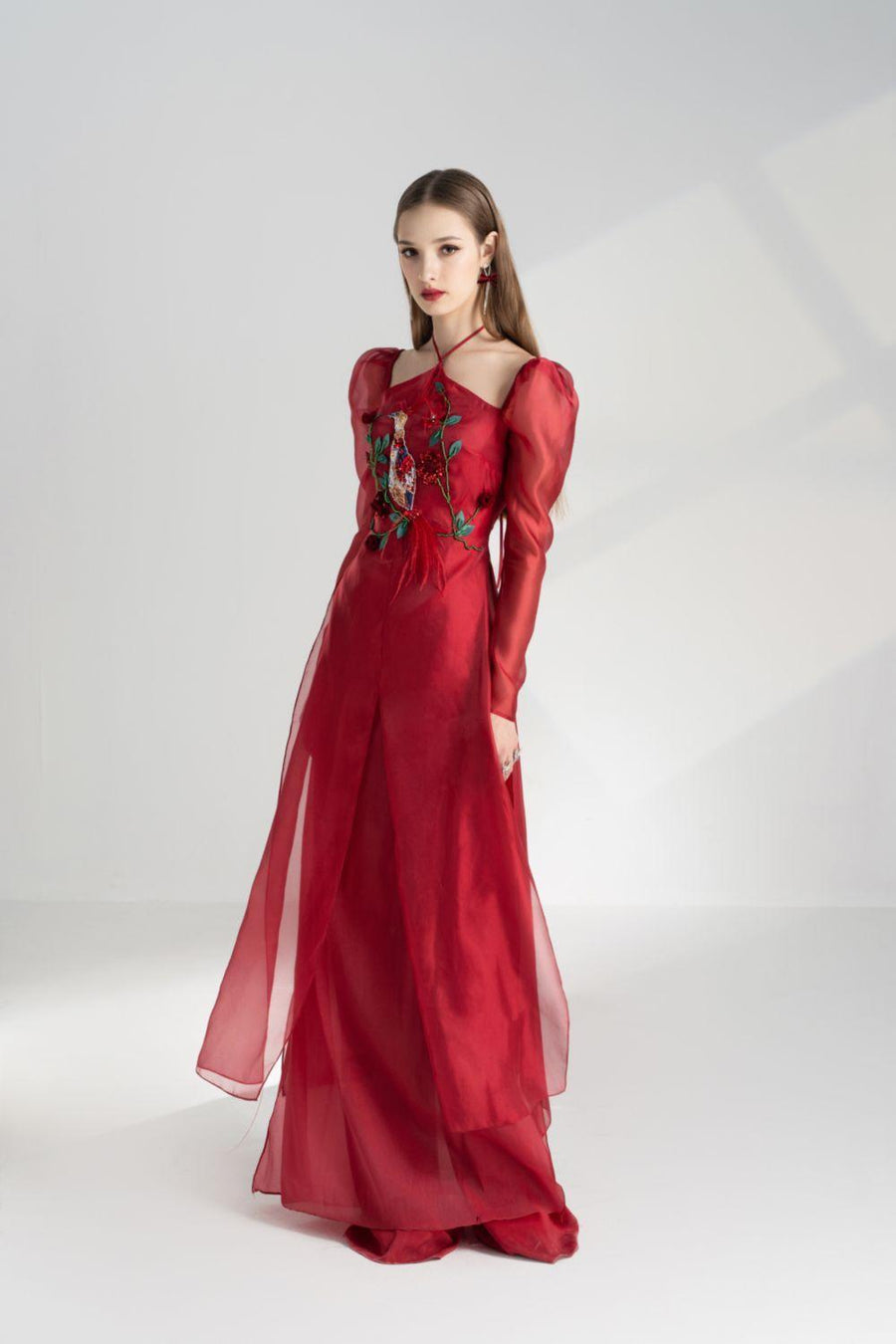 Annie A-line Puffy Sleeved Silk Organza Floor Length Ao Dai Set 7