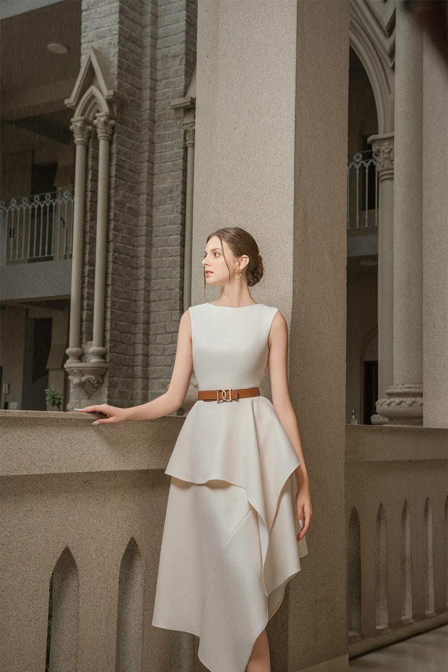 Anrum Asymmetric Layered Burlap Midi Dress Midi Dress Darling Diva