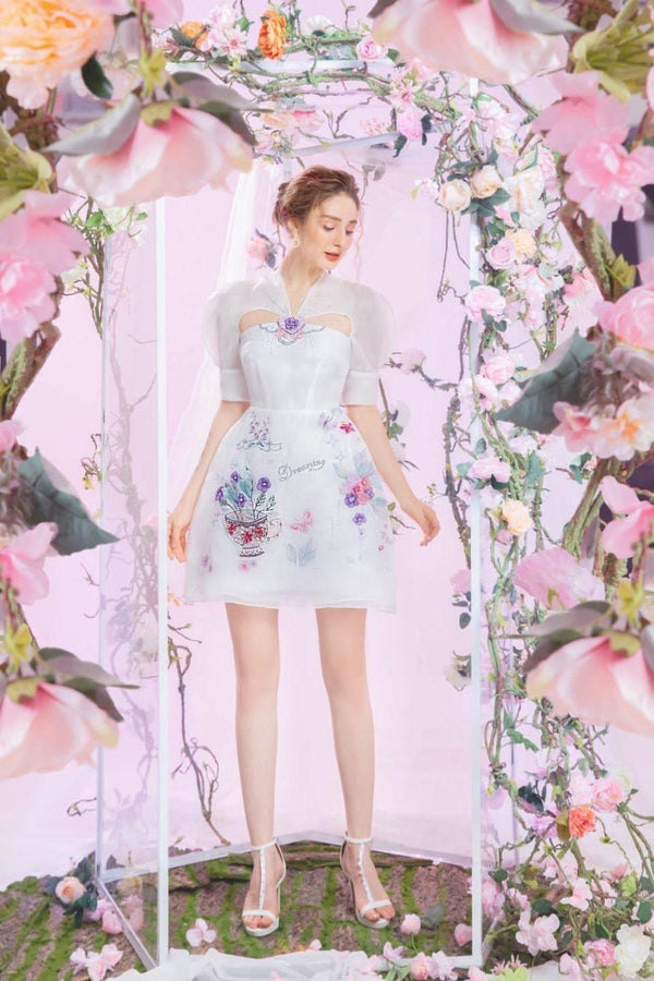 Anthea A-line Cut-Out Silk Organza Mini Dress Mini Dress Lam Khue Design