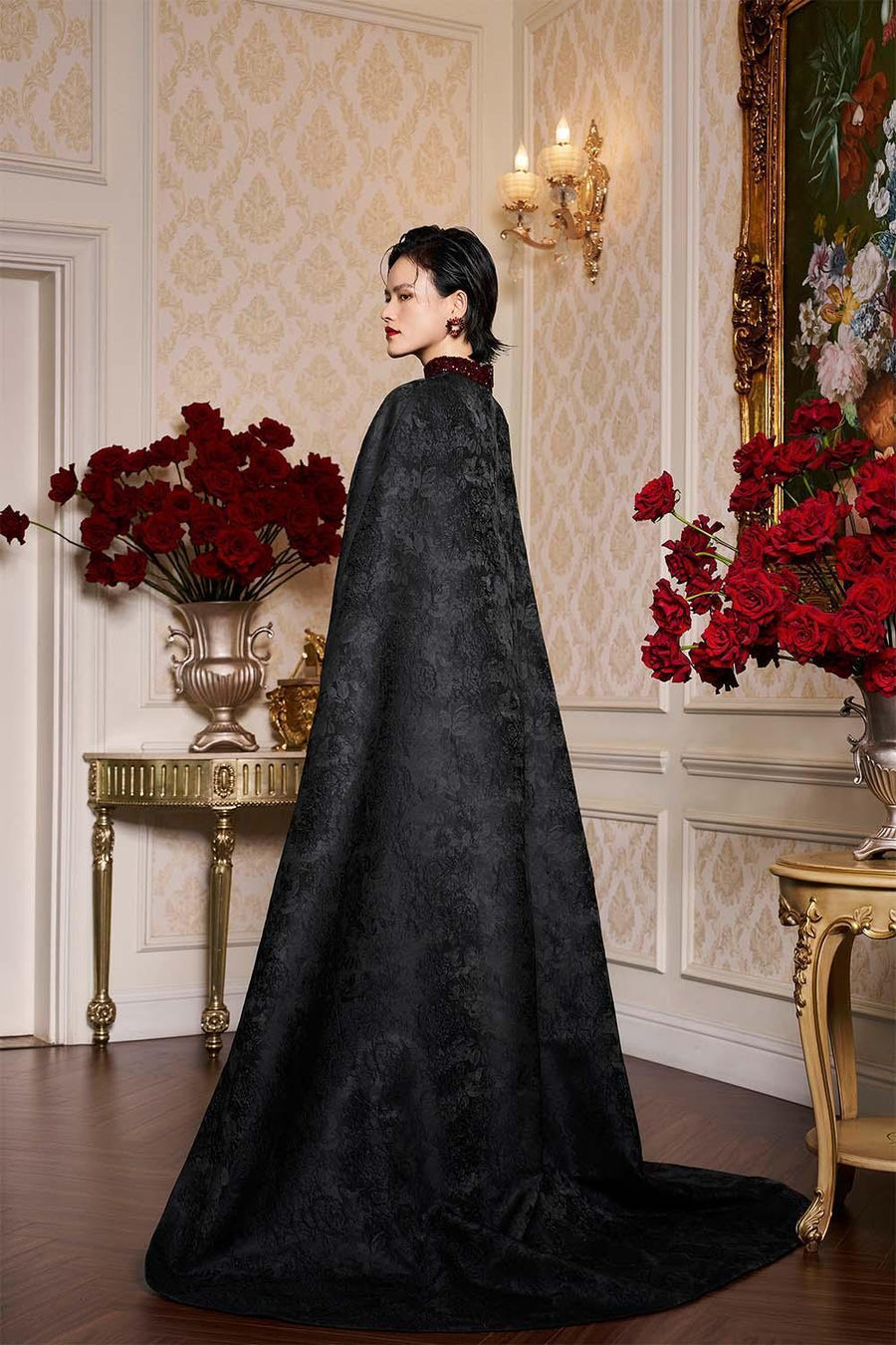 Antonella Sheath Cape Sleeved Silk Floor Length Dress Gown Dress I.H.F Atelier