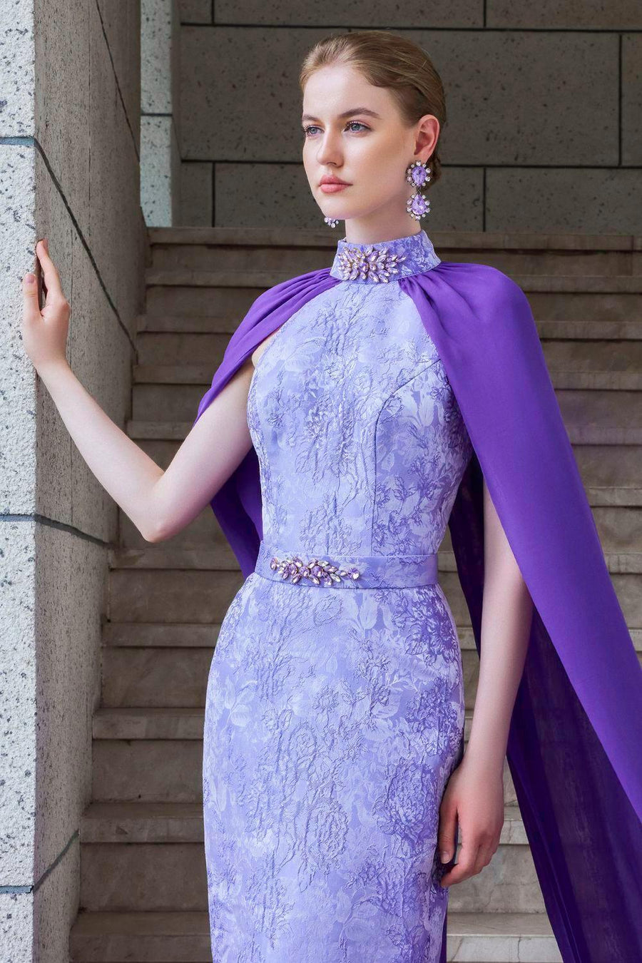 Aphrodite Cape High Neck Jacquard Floor Length Dress Gown Dress I.H.F Atelier