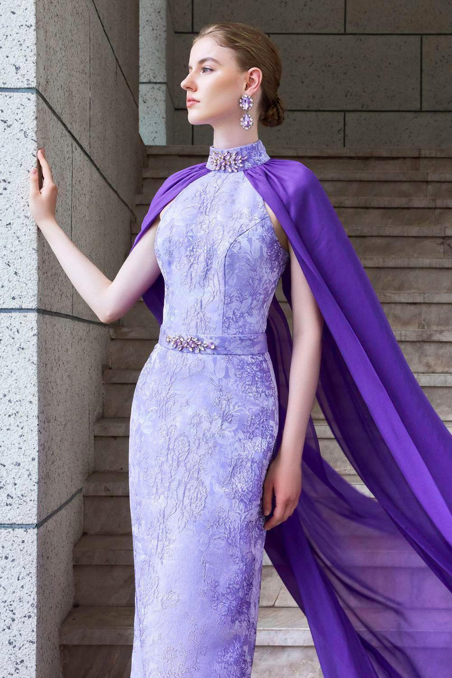 Aphrodite Cape High Neck Jacquard Floor Length Dress Gown Dress I.H.F Atelier