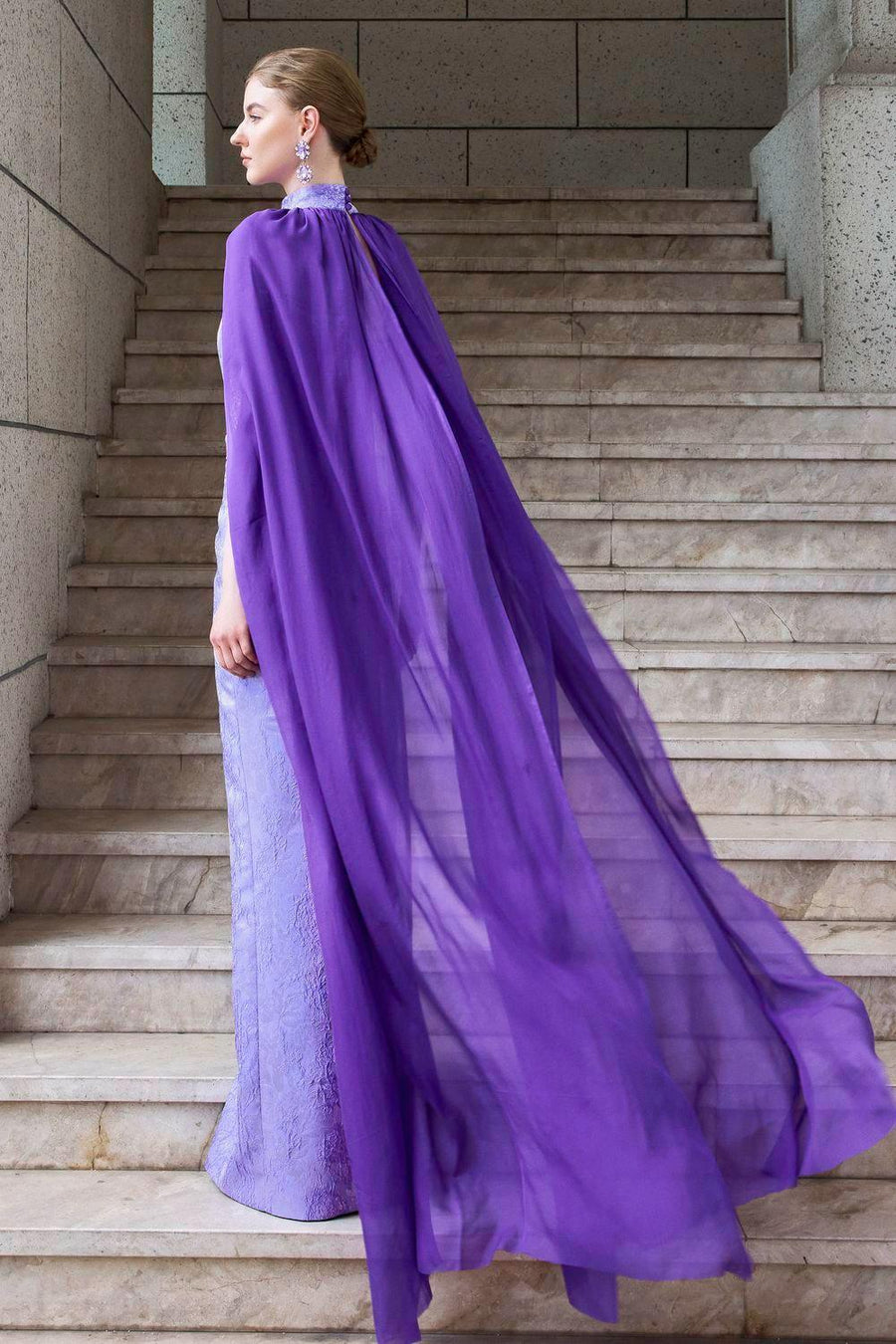 Aphrodite Cape High Neck Jacquard Floor Length Dress Gown Dress I.H.F Atelier