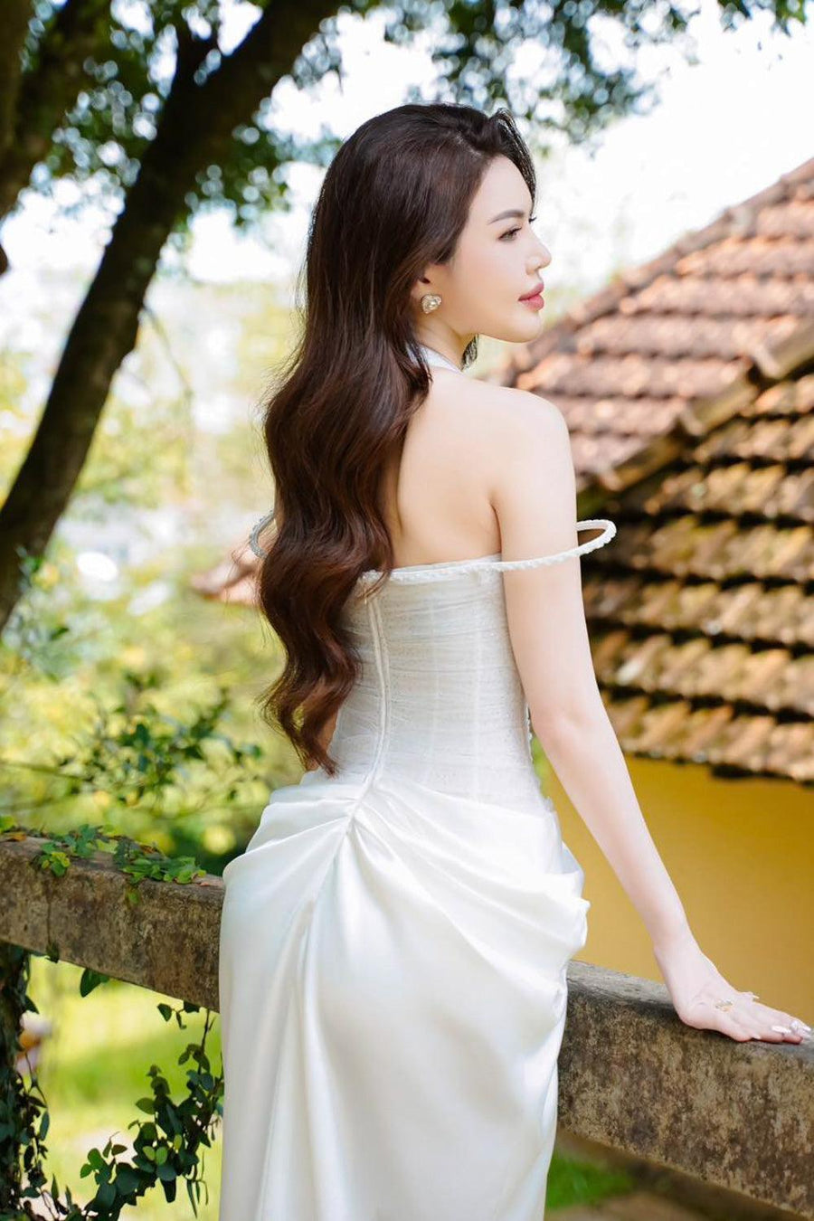 Aphrodite Sarong Waist Pleated Satin Floor Length Dress Maxi Dress Calista de Minh Thanh