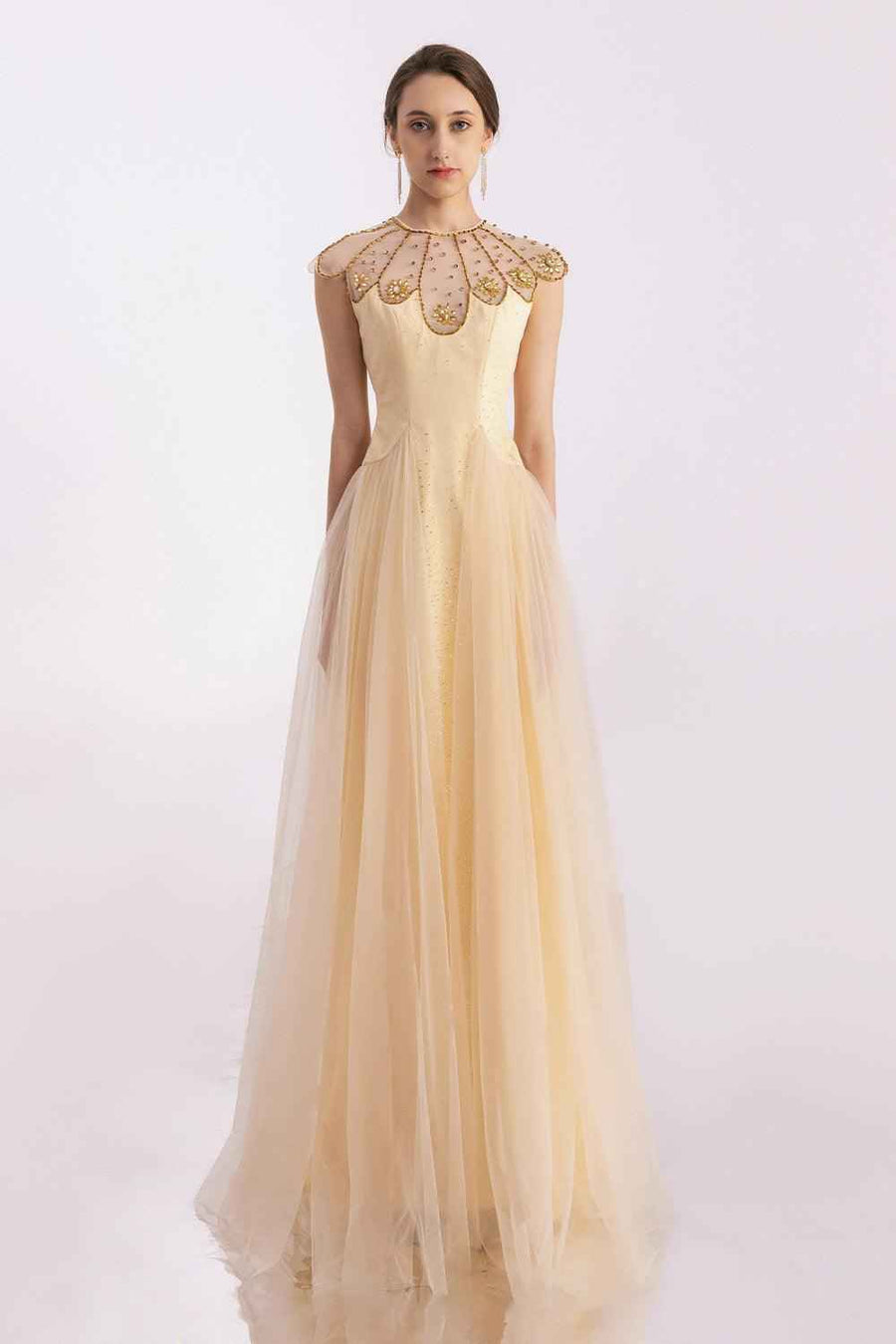 Arabella A-line Gathered Mesh Silk Floor Length Dress