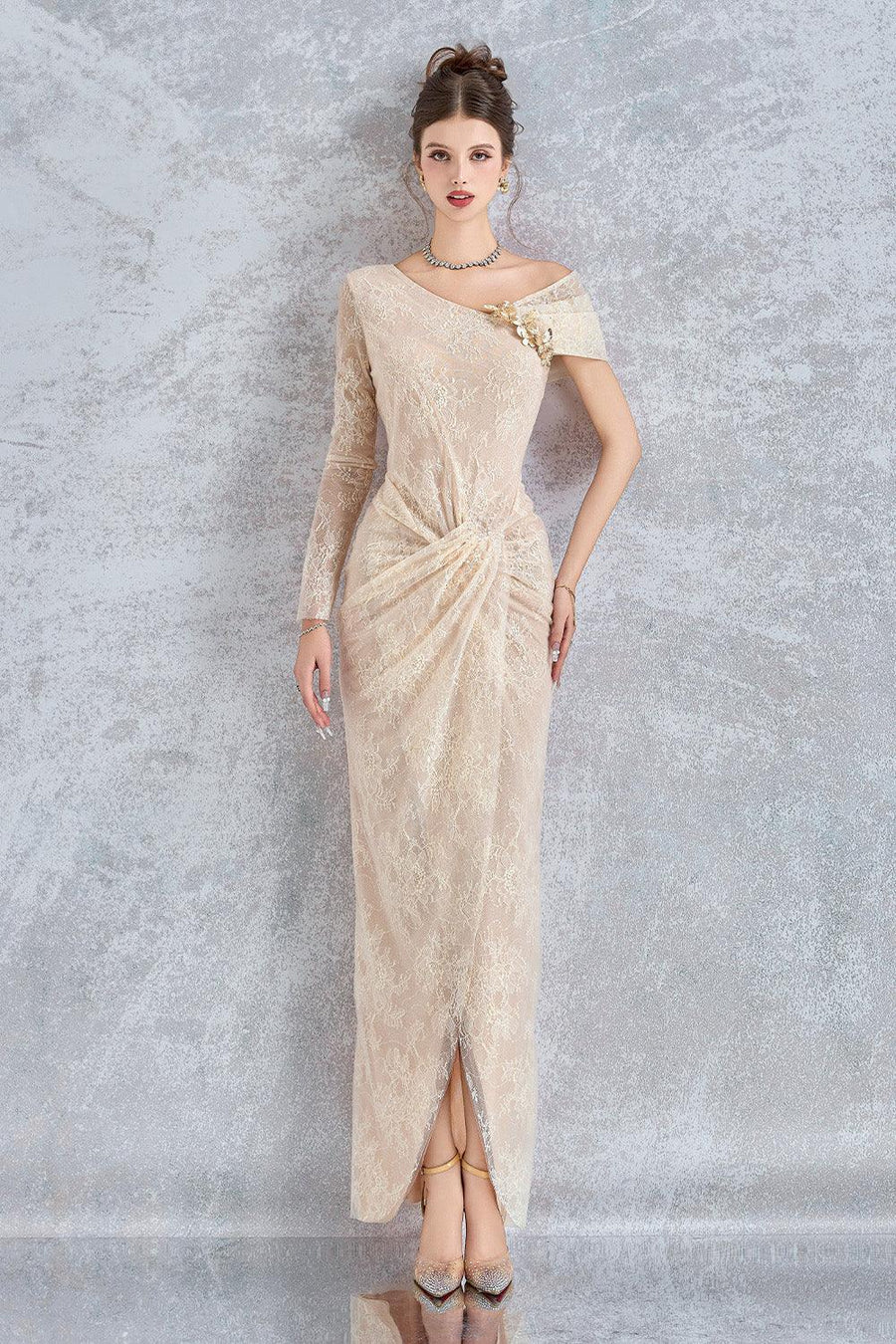 Arcturus Sarong Asymmetric Neck Mesh Lace Floor Length Dress Gown Dress Calista de Minh Thanh