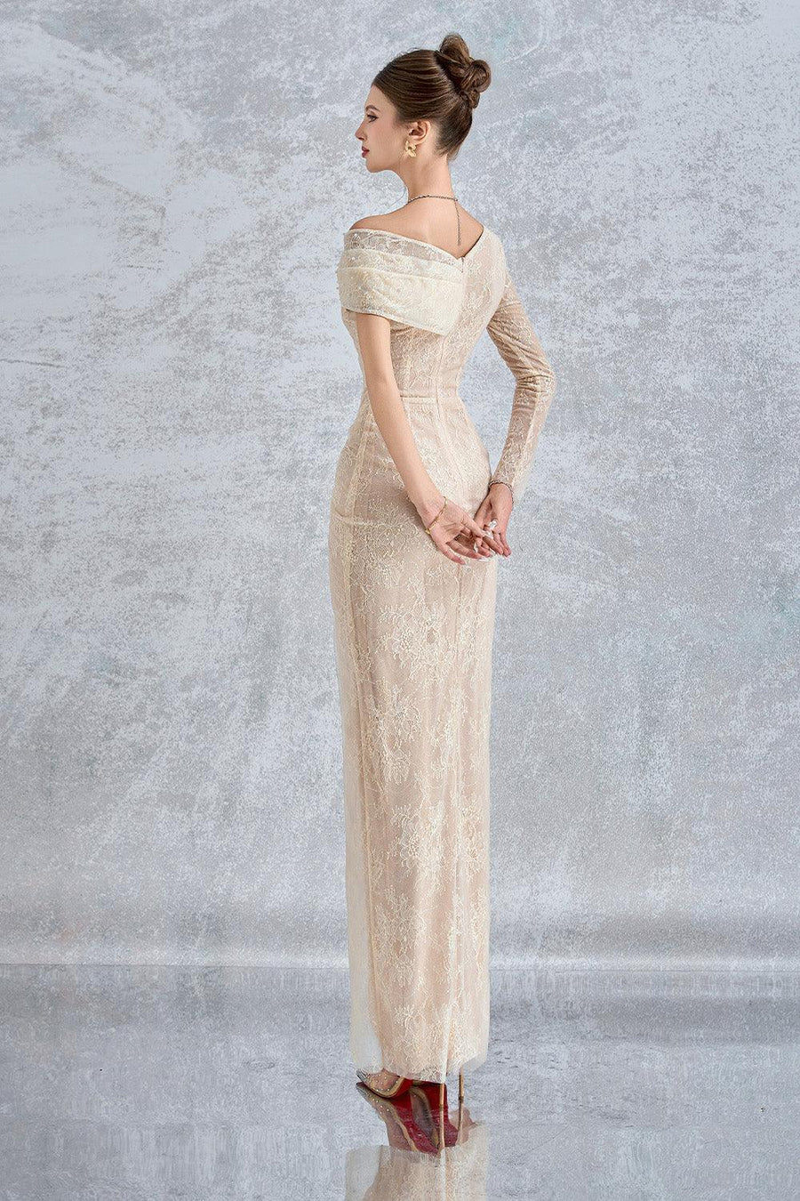 Arcturus Sarong Asymmetric Neck Mesh Lace Floor Length Dress Gown Dress Calista de Minh Thanh
