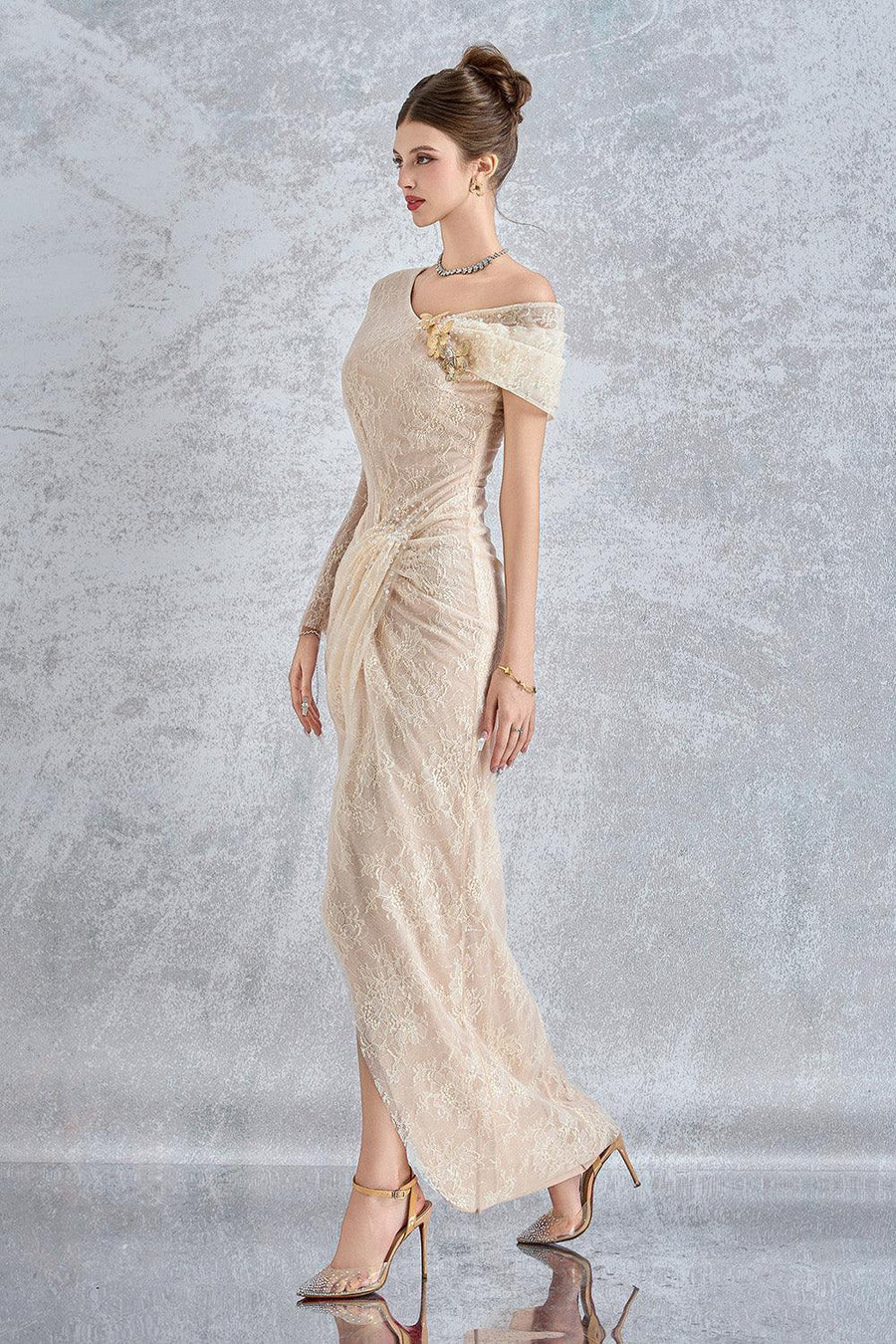 Arcturus Sarong Asymmetric Neck Mesh Lace Floor Length Dress Gown Dress Calista de Minh Thanh
