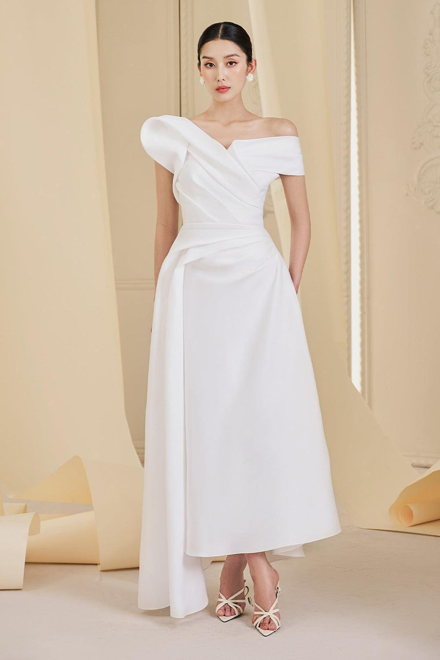 Aria A-line Extended Flap Taffeta Ankle Length Dress Maxi Dress Larmes