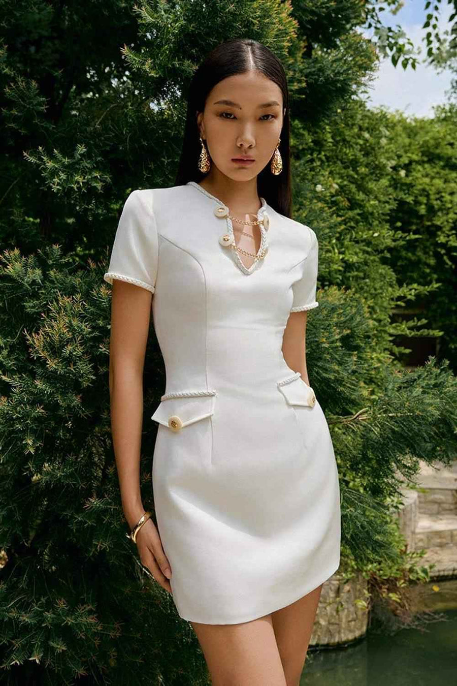 Aria Hourglass Keyhole Neck Leather Mini Dress