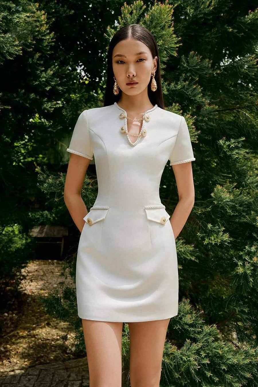 Aria Hourglass Keyhole Neck Leather Mini Dress