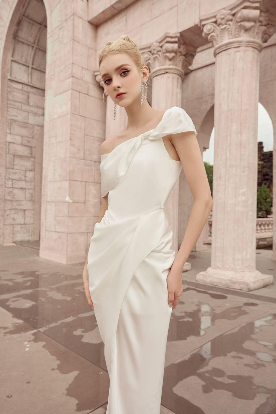 Ariadne Slit Asymmetric Neck Silk Ankle Length Dress Maxi Dress Calista de Minh Thanh