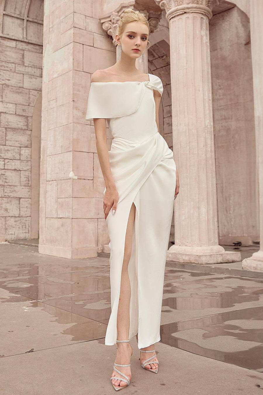 Ariadne Slit Asymmetric Neck Silk Ankle Length Dress Maxi Dress Calista de Minh Thanh