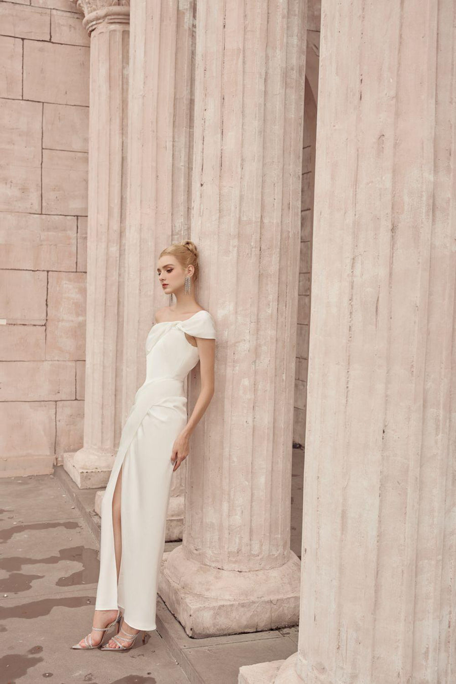 Ariadne Slit Asymmetric Neck Silk Ankle Length Dress Maxi Dress Calista de Minh Thanh