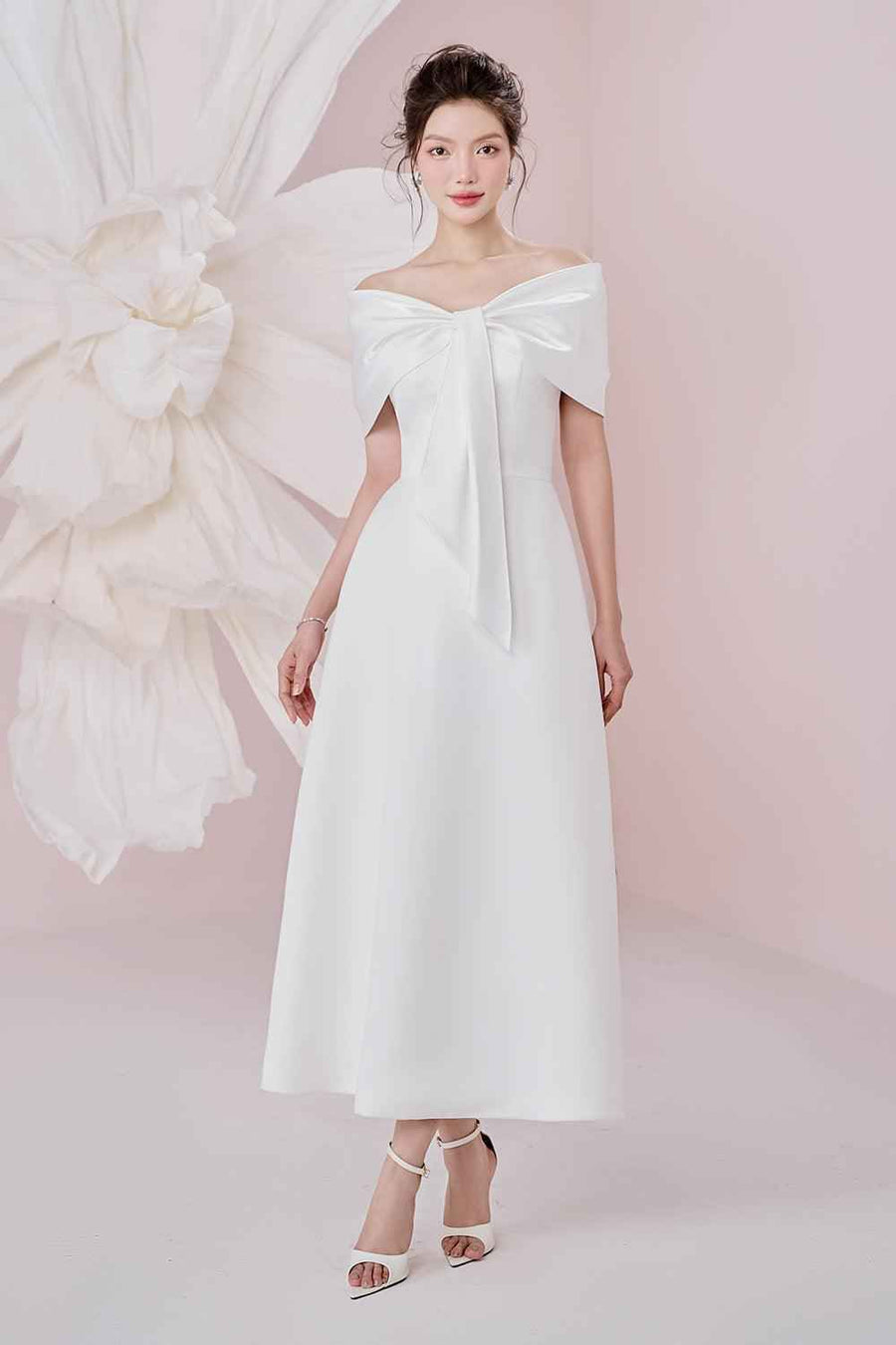 Ariana A-line Off-Shoulder Taffeta Cotton Ankle Length Dress Maxi Dress Larmes