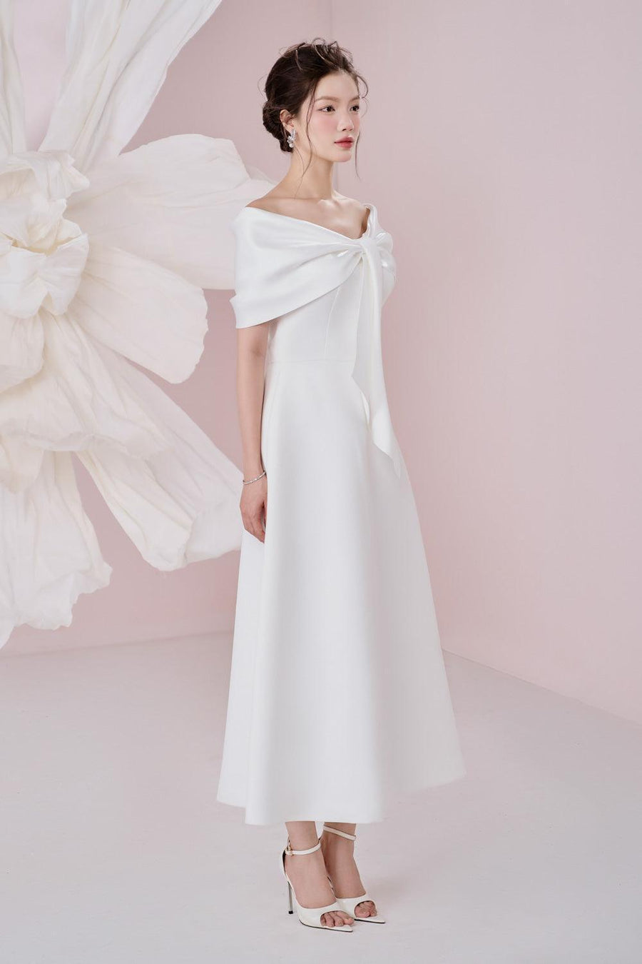Ariana A-line Off-Shoulder Taffeta Cotton Ankle Length Dress Maxi Dress Larmes