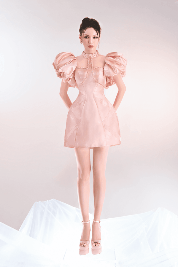 Ariance A-line Puffy Sleeved Taffeta Mini Dress