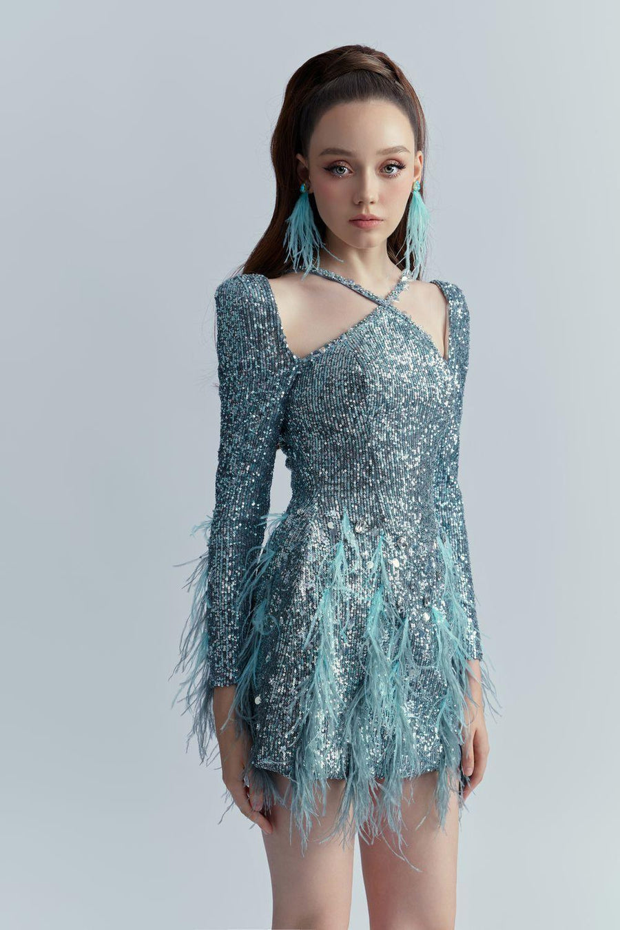 Ariel A-line Feather Sequin Mini Dress Mini Dress Angeletta