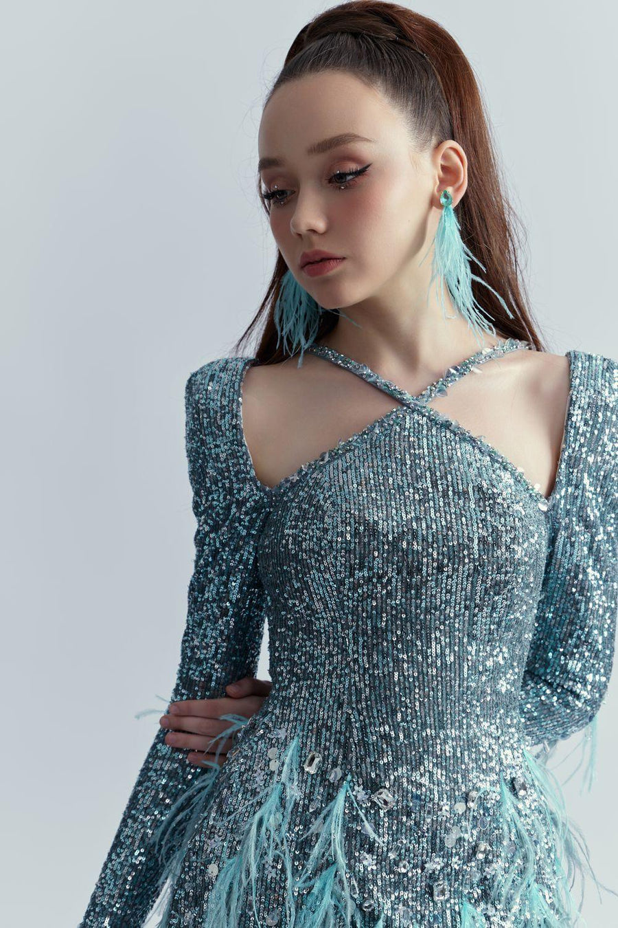 Ariel A-line Feather Sequin Mini Dress Mini Dress Angeletta