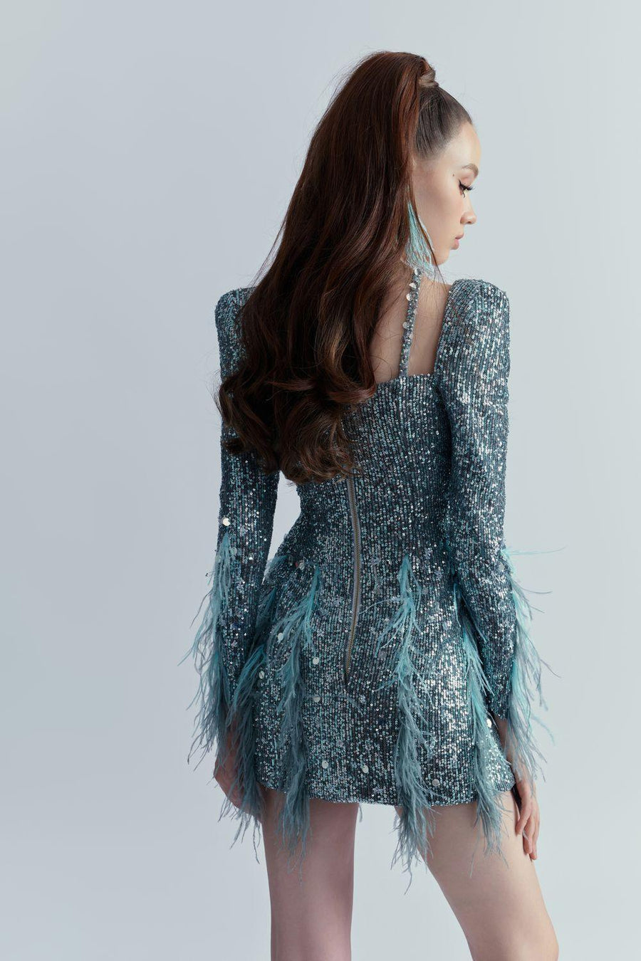 Ariel A-line Feather Sequin Mini Dress Mini Dress Angeletta