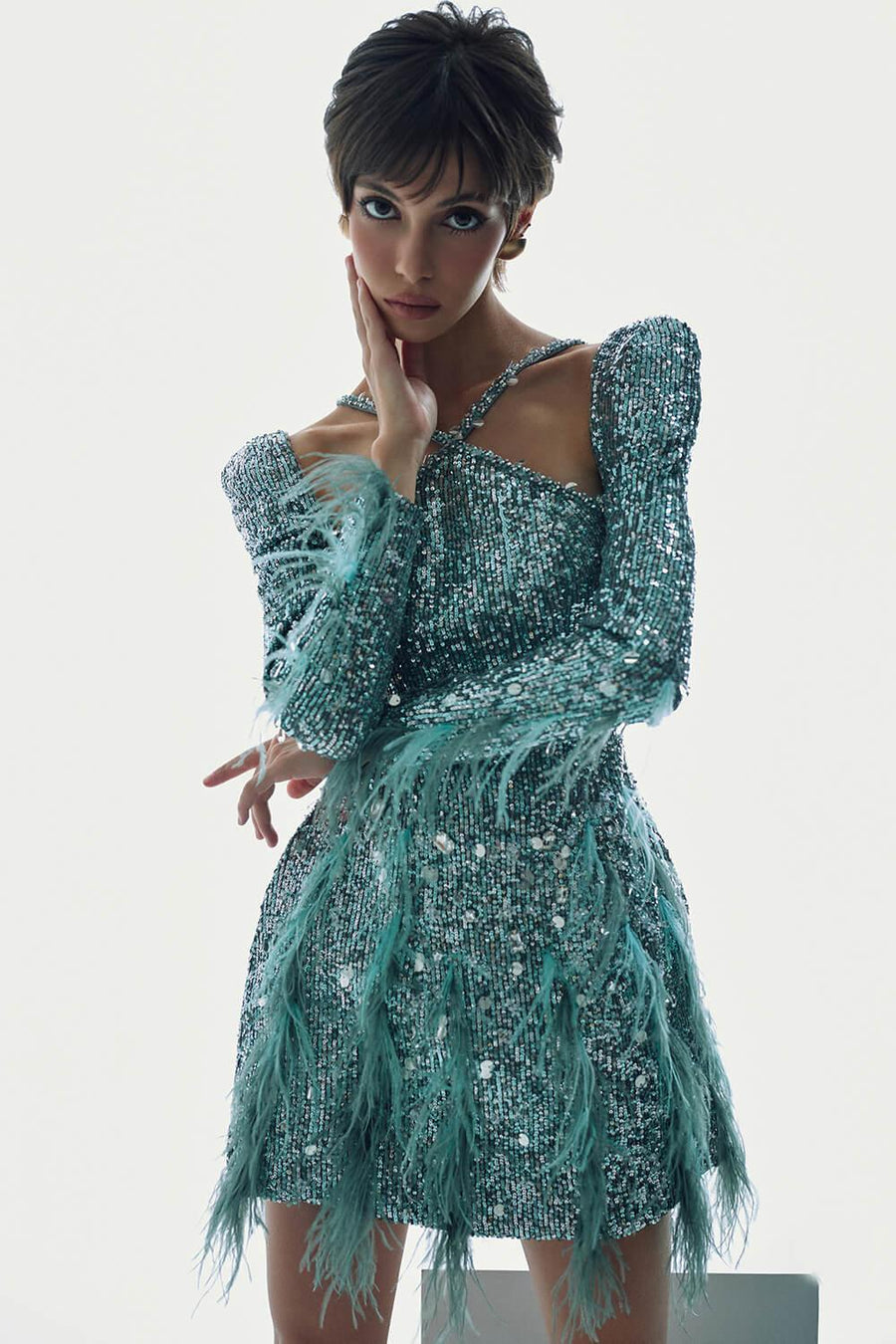 Ariel A-line Feather Sequin Mini Dress Mini Dress Angeletta