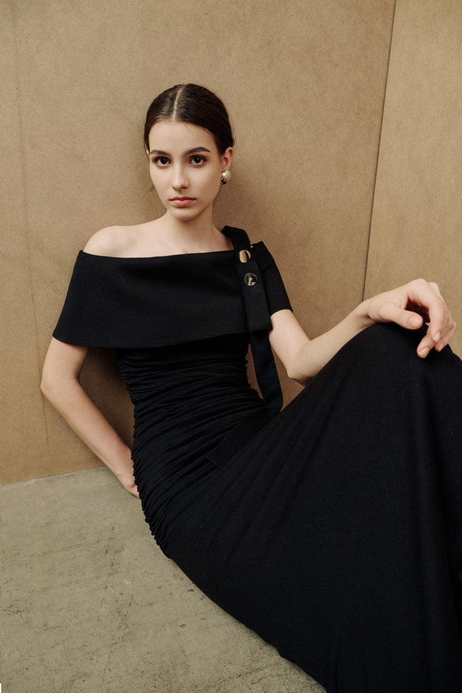 Ariel A-line Gathered Cotton Midi Dress Midi Dress Eegen Studio
