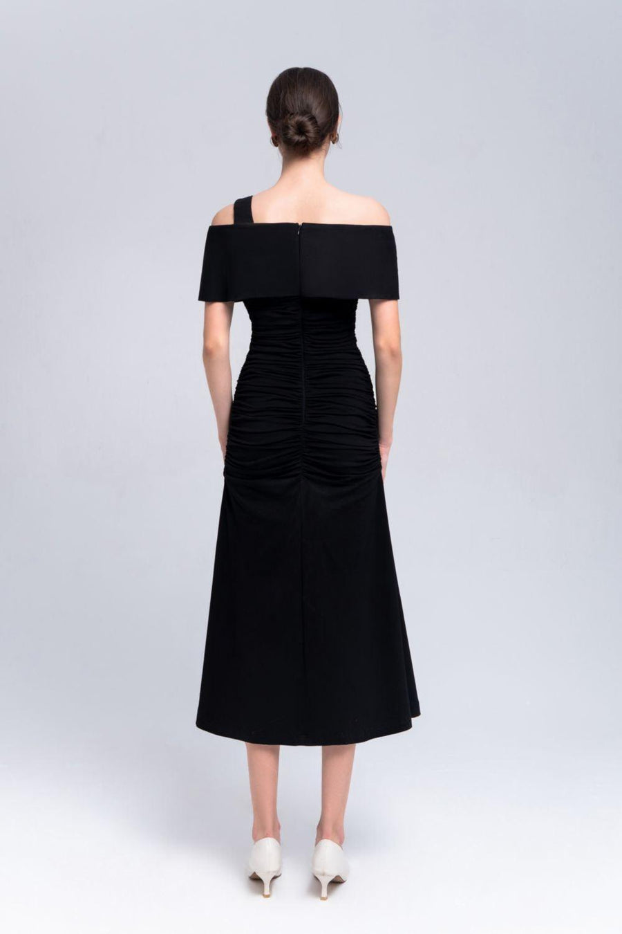 Ariel A-line Gathered Cotton Midi Dress Midi Dress Eegen Studio