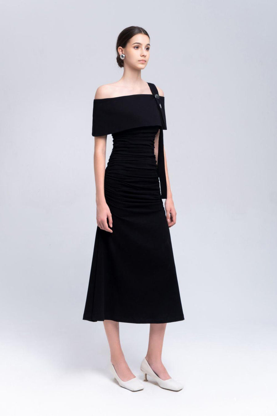 Ariel A-line Gathered Cotton Midi Dress Midi Dress Eegen Studio