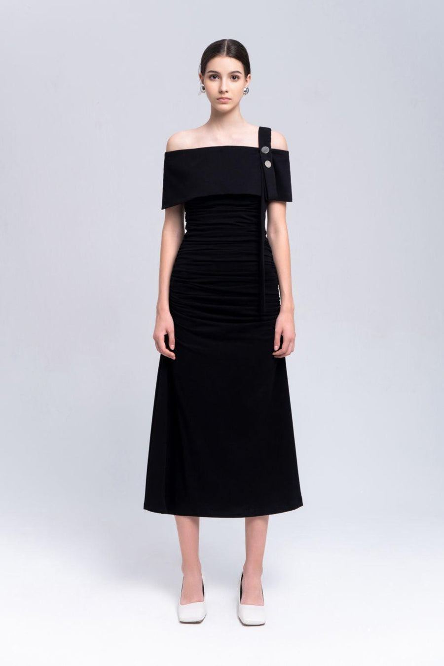 Ariel A-line Gathered Cotton Midi Dress Midi Dress Eegen Studio