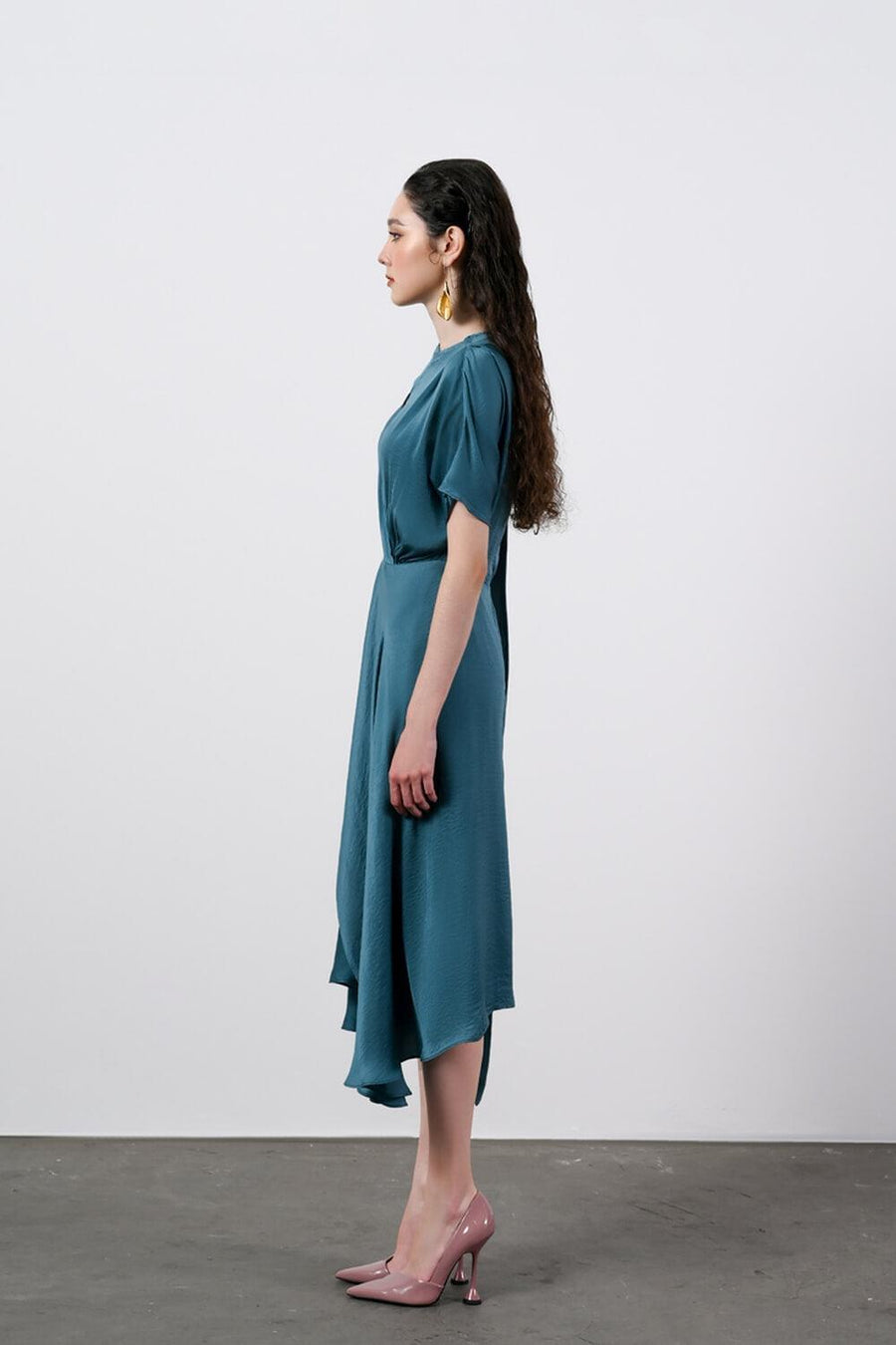 Ariel Asymmetric Short Sleeved Silk Midi Dress 11