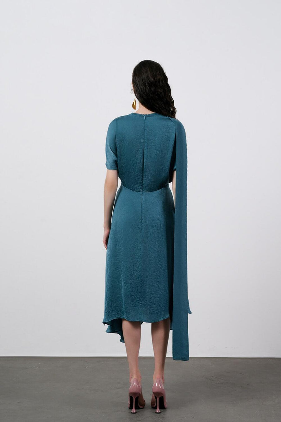 Ariel Asymmetric Short Sleeved Silk Midi Dress 12