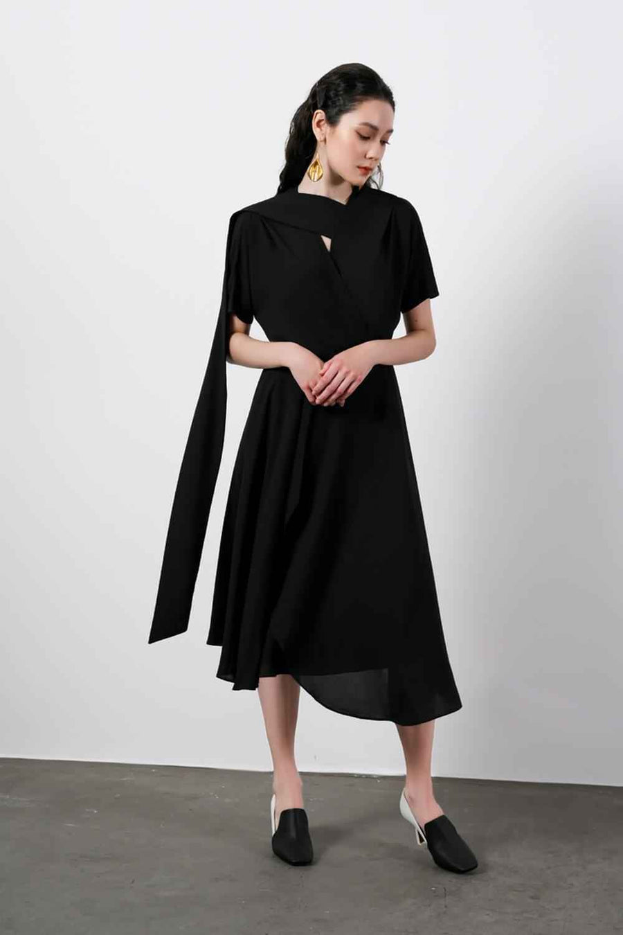 Ariel Asymmetric Short Sleeved Silk Midi Dress