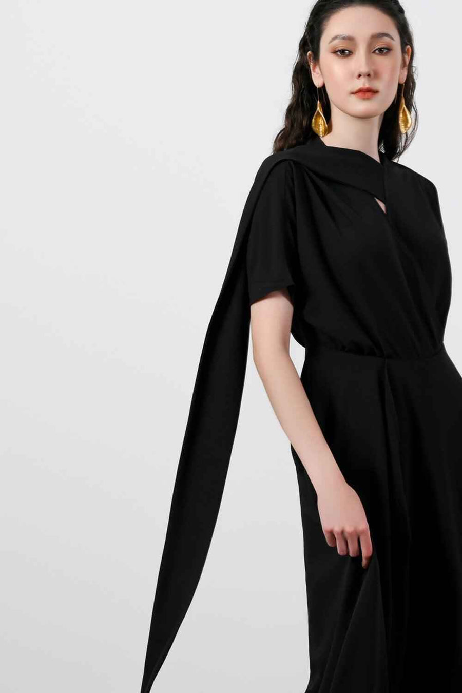 Ariel Asymmetric Short Sleeved Silk Midi Dress