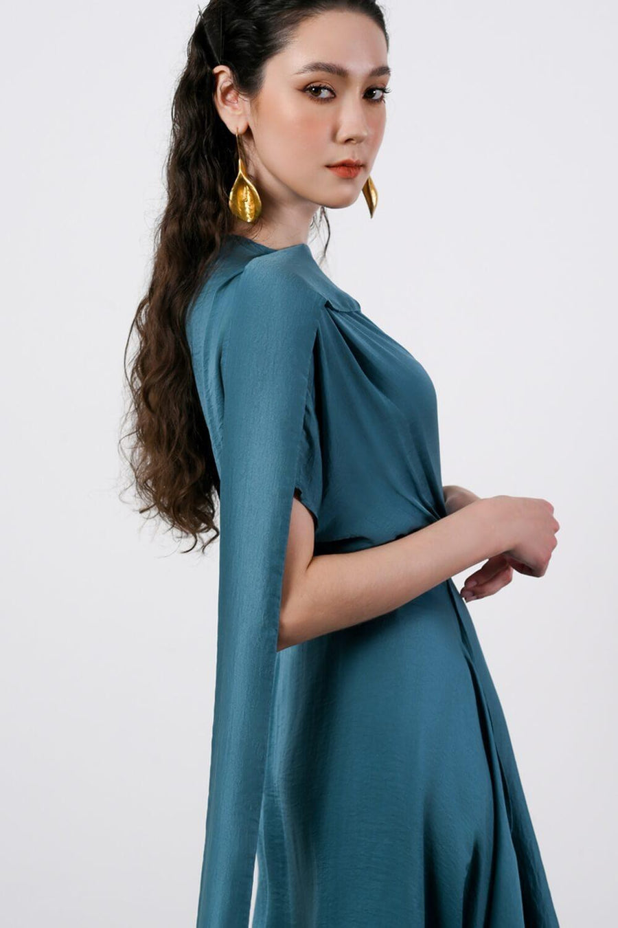 Ariel Asymmetric Short Sleeved Silk Midi Dress 9