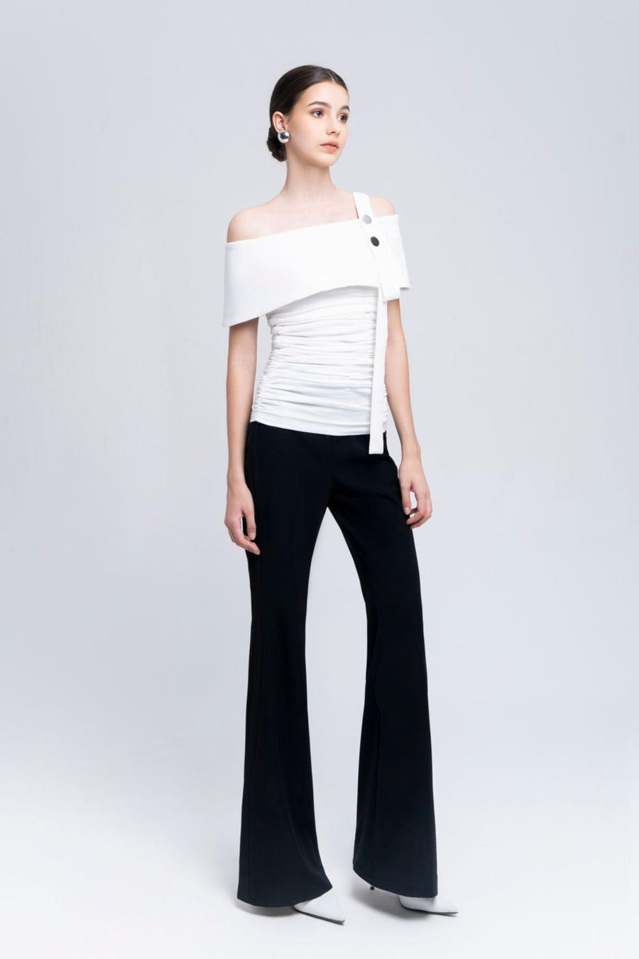Ariel Gathered One Shoulder Cotton Spandex Top Shirt Eegen Studio