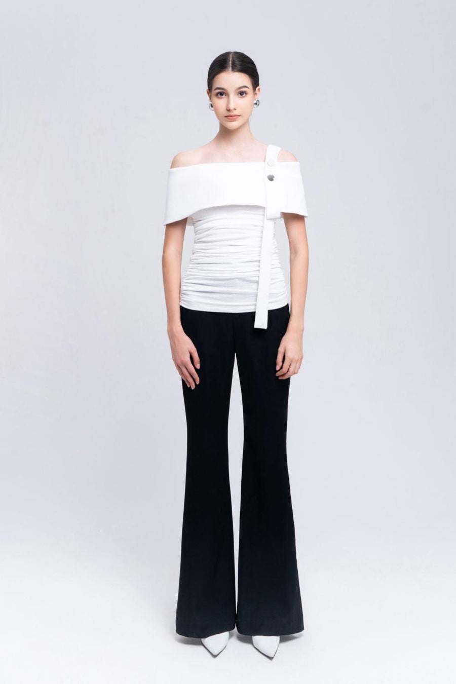 Ariel Gathered One Shoulder Cotton Spandex Top Shirt Eegen Studio