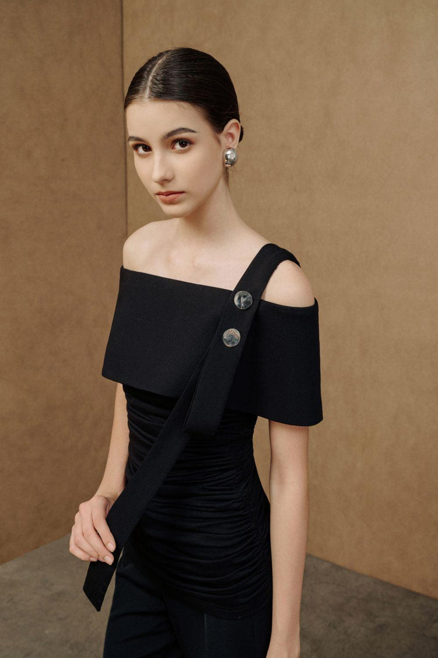 Ariel Gathered One Shoulder Cotton Spandex Top Shirt Eegen Studio