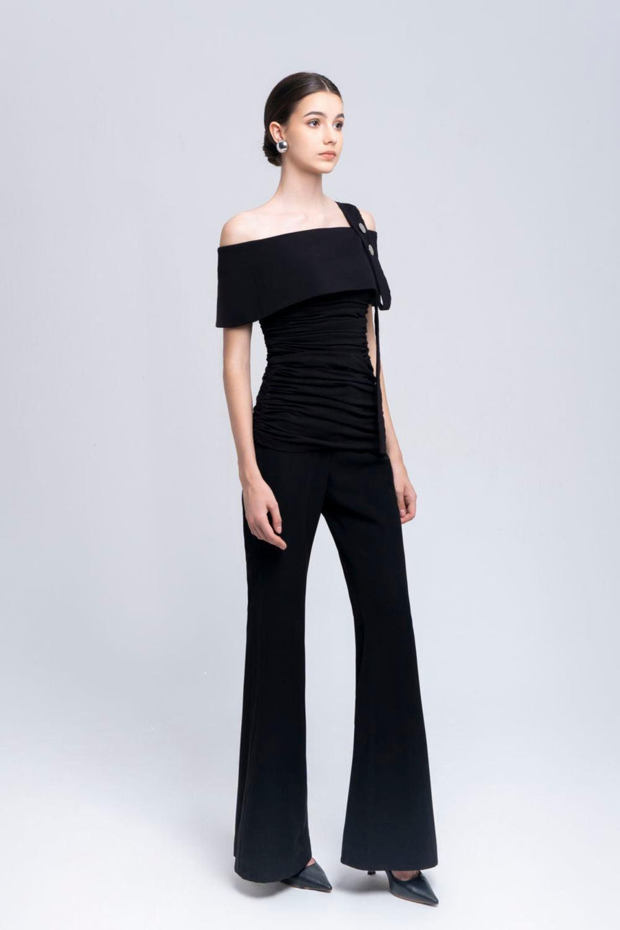 Ariel Gathered One Shoulder Cotton Spandex Top Shirt Eegen Studio