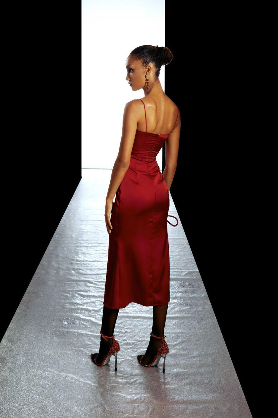 Ariel Slit Spaghetti Strap Silk Midi Dress Midi Dress LASSY
