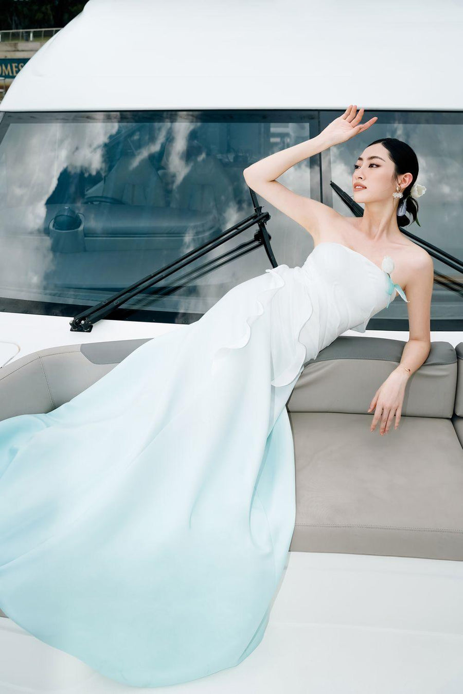 Ariel Strapless Wavy Taffeta Cotton Floor Length Dress 6