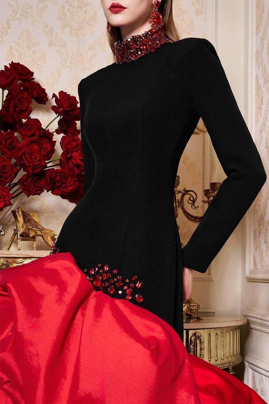 Ariya Asymmetric High Neck Scuba Extra Long Length Dress Gown Dress I.H.F Atelier