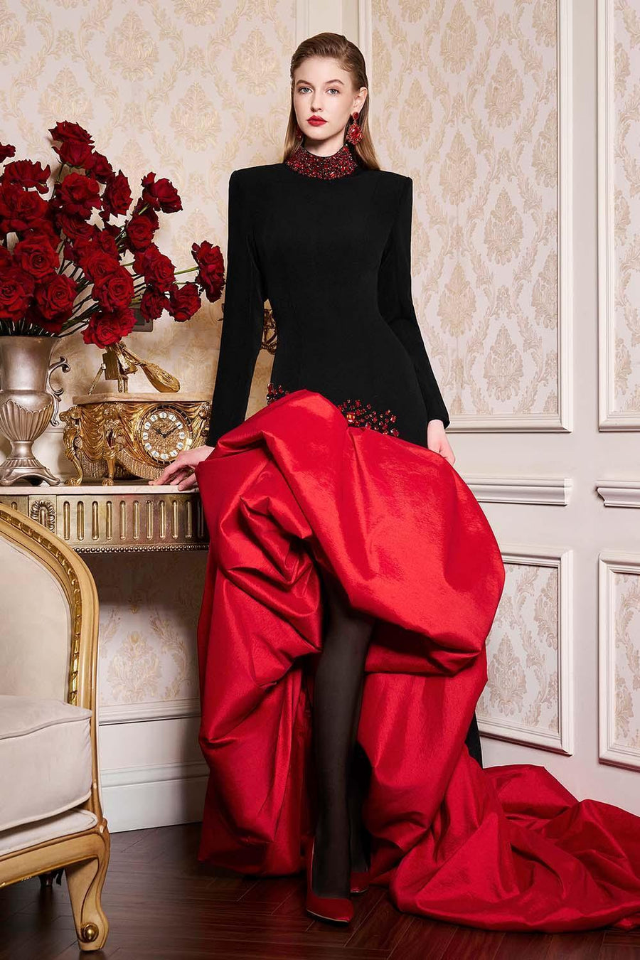 Ariya Asymmetric High Neck Scuba Extra Long Length Dress Gown Dress I.H.F Atelier
