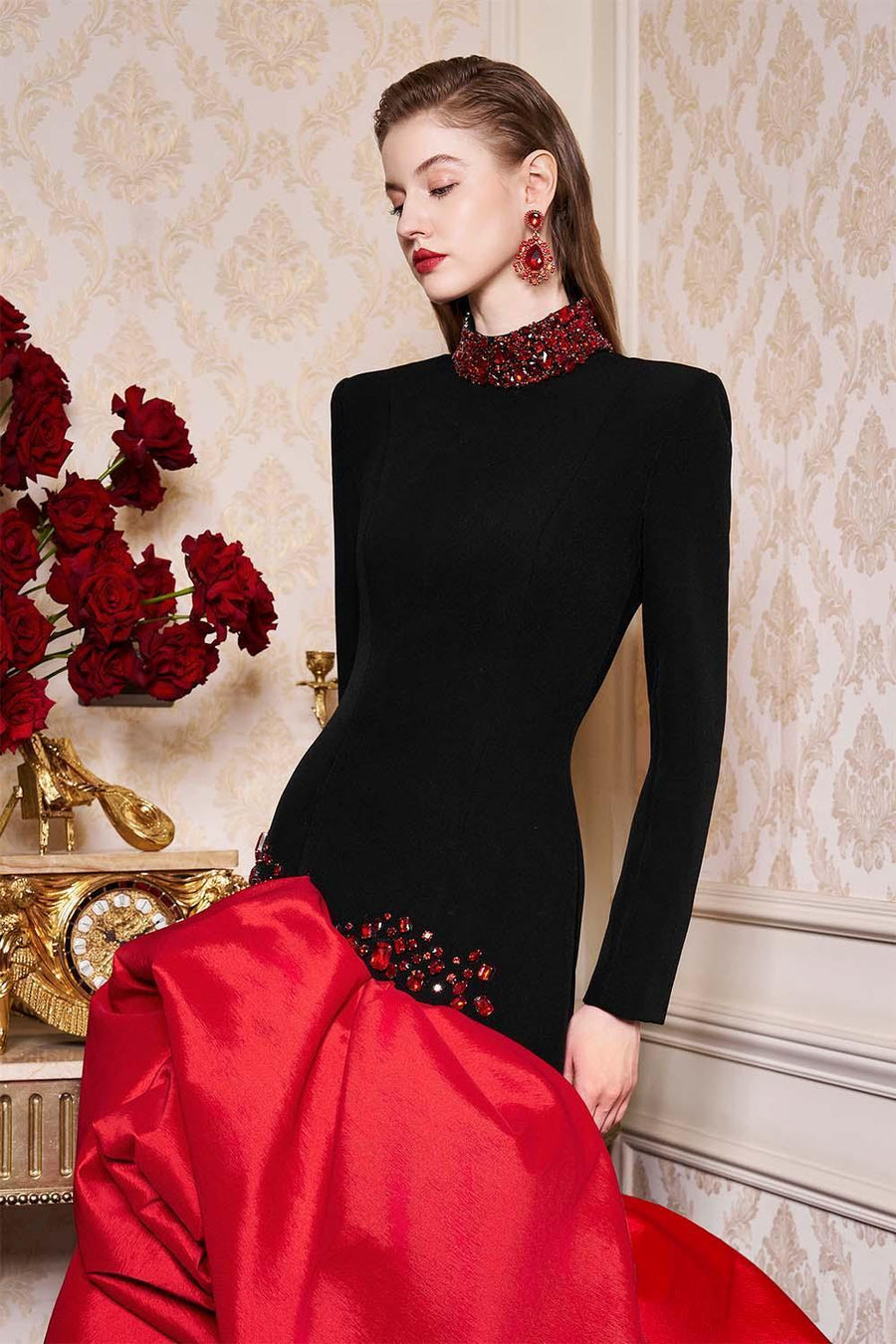Ariya Asymmetric High Neck Scuba Extra Long Length Dress Gown Dress I.H.F Atelier