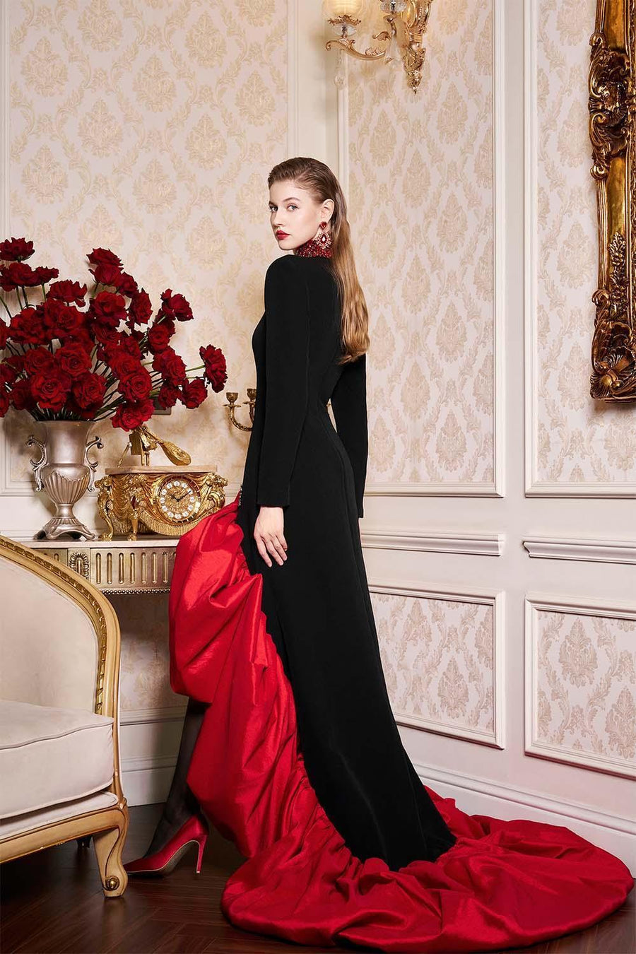 Ariya Asymmetric High Neck Scuba Extra Long Length Dress Gown Dress I.H.F Atelier