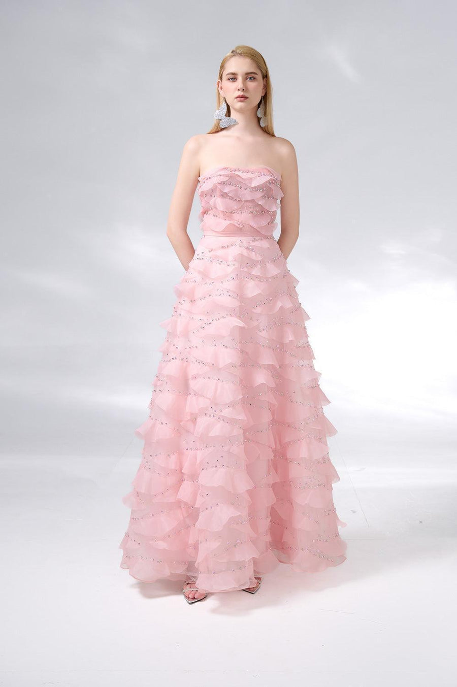 Arjun Strapless Stone Organza Floor Length Dress 6
