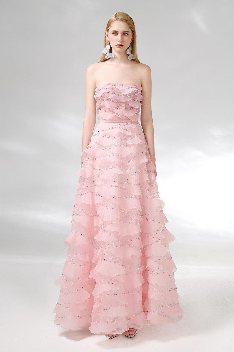 Arjun Strapless Stone Organza Floor Length Dress 7