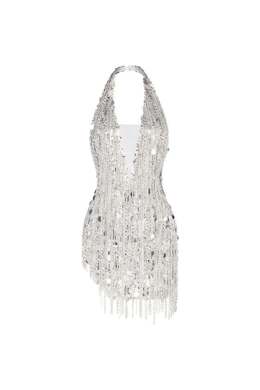 Arlette Halter Sleeveless Mesh Sequin Mini Dress Mini Dress LASSY