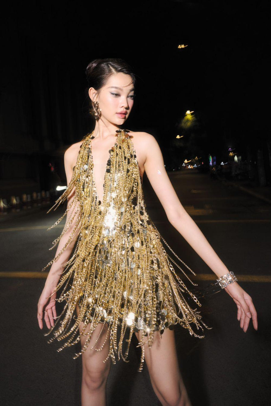 Arlette Halter Sleeveless Mesh Sequin Mini Dress Mini Dress LASSY