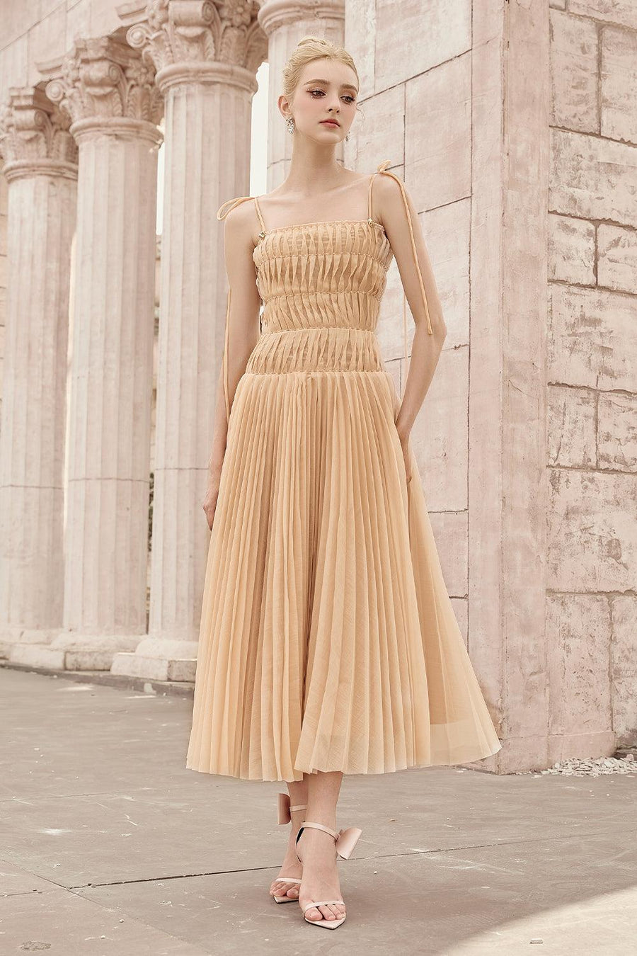 Artemis A-line Pleated Foam Silk Ankle Length Dress Maxi Dress Calista de Minh Thanh