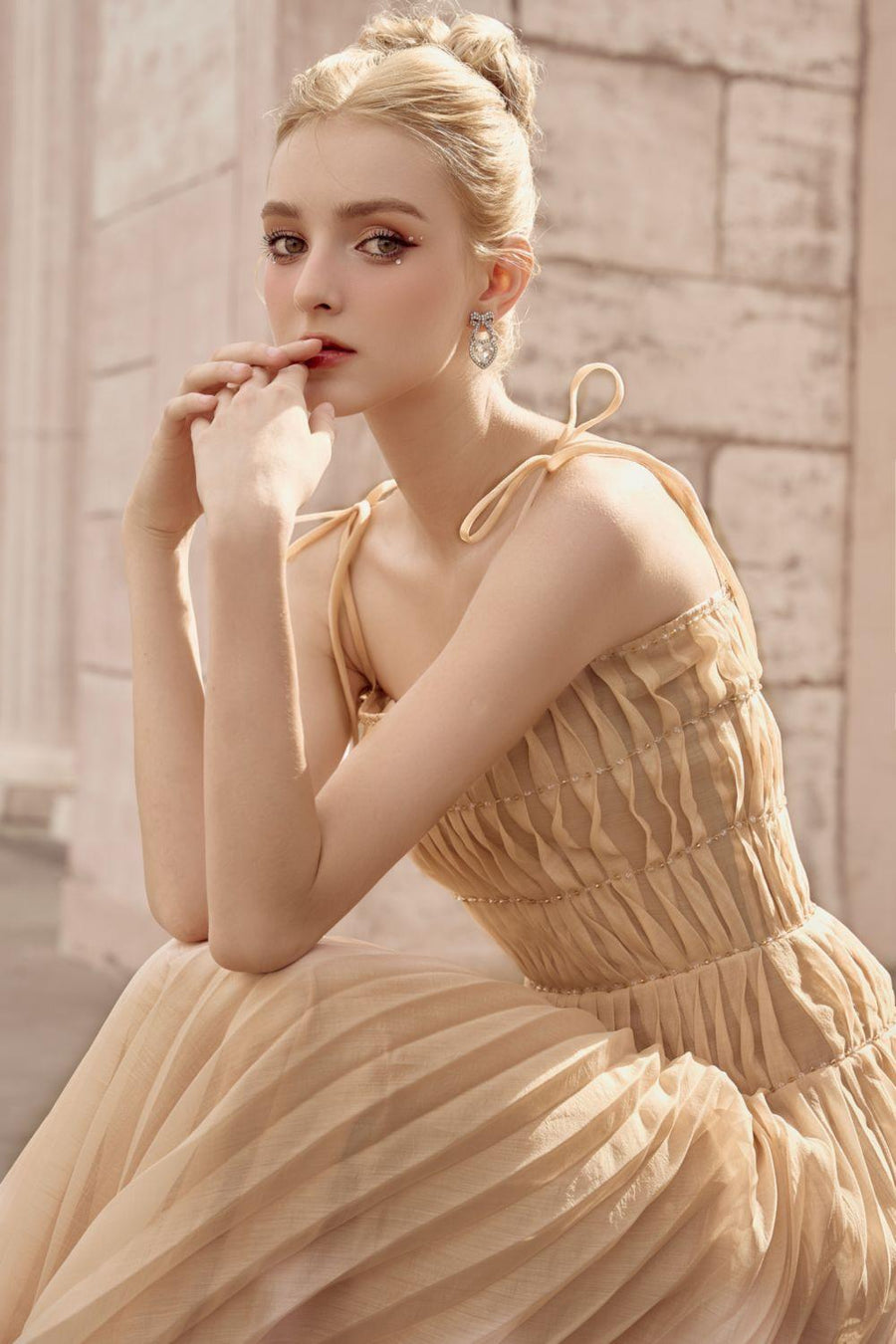 Artemis A-line Pleated Foam Silk Ankle Length Dress Maxi Dress Calista de Minh Thanh